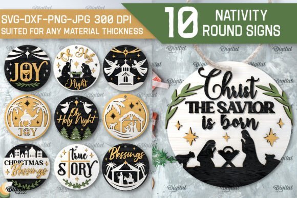 Paquete De Letreros Redondos De La Natividad Creativo Digital