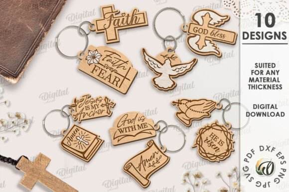 Paquete De Llaveros Religiosos Creativo Digital
