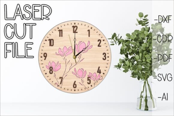 Reloj De Pared Con Flor De Magnolia Creativo Digital