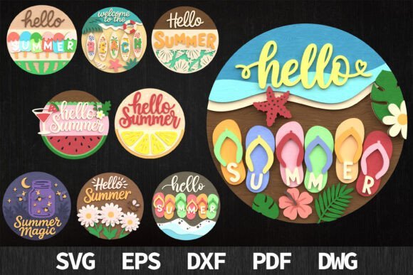 Paquete De Letreros Redondos Hola Verano Creativo Digital