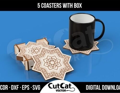 5 Posavasos Decorativos Grabados En Una Caja Creativo Digital