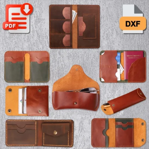 Conjunto De 8 Patrones De Billetera De Cuero Creativo Digital