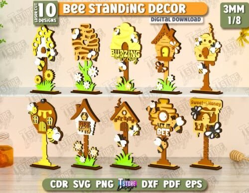 Conjunto De Decoracion De Abejas De Pie Creativo Digital