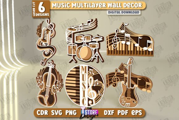 Decoracion De Pared Multicapa Con Musica Creativo Digital