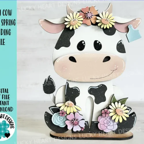Vaca Lechera Floral Primaveral De Pie Creativo Digital