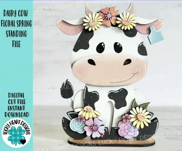 Vaca Lechera Floral Primaveral De Pie Creativo Digital